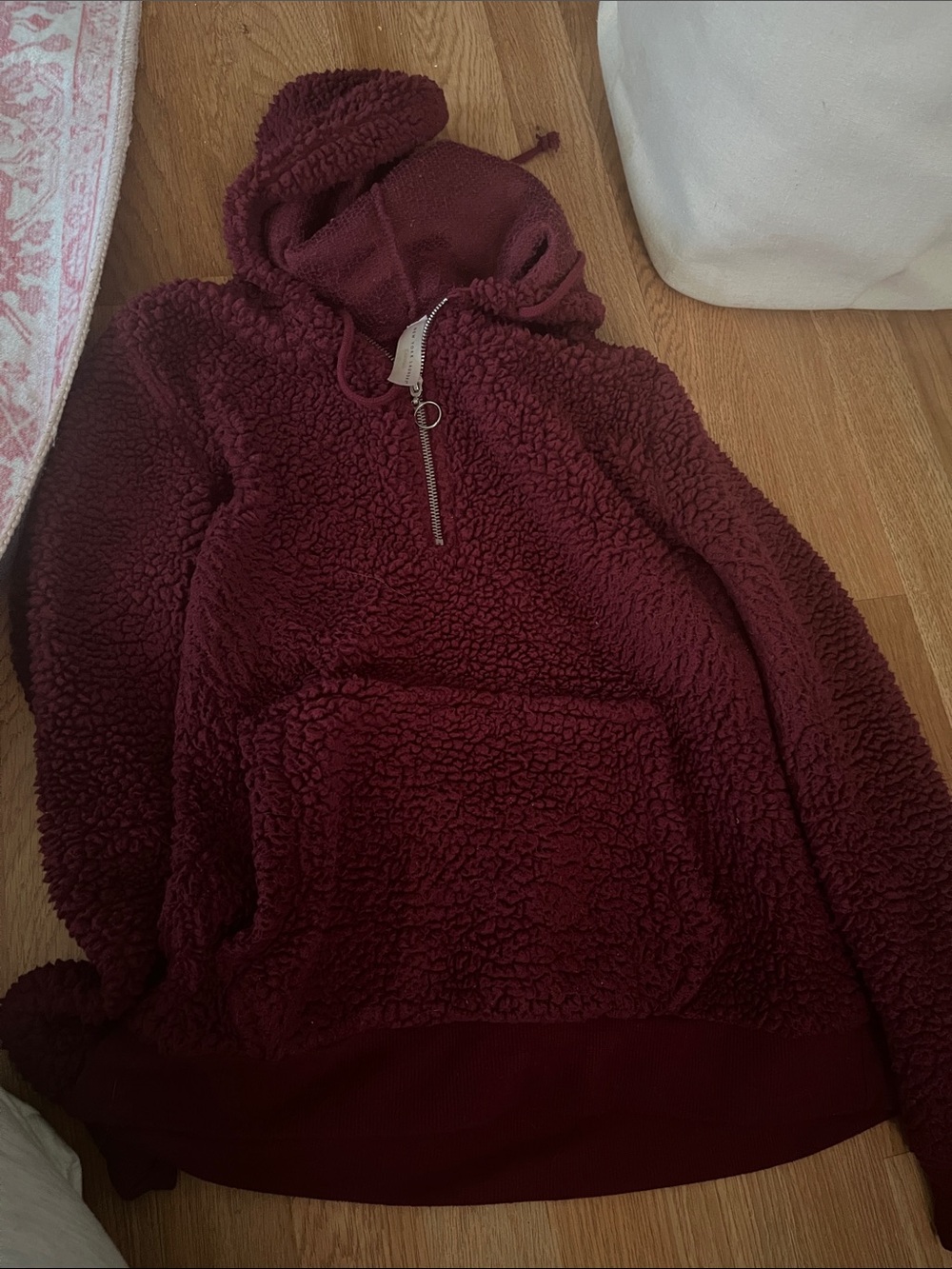 New York Laundry Burgundy Sherpa Half-Zip Hooded Pullover